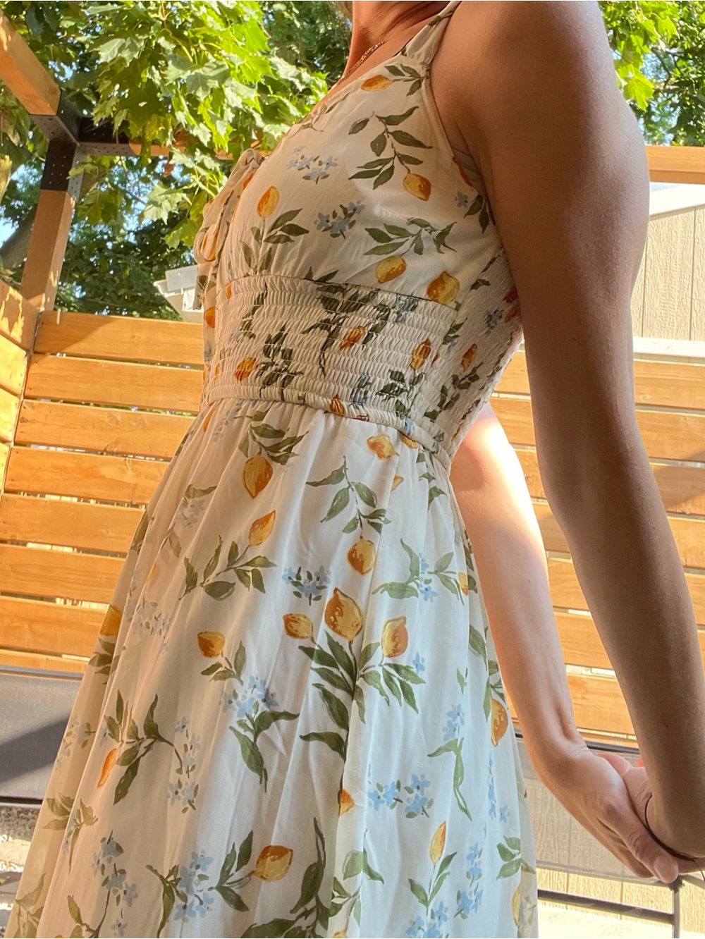 Japna Cream Floral Midi Dress with Yellow & Green Print